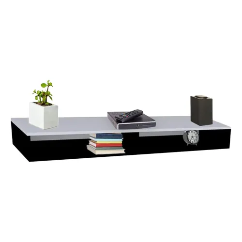 Image of Kuber Industries Wall-Mounted Wooden TV Unit – Black & Gray