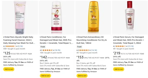 Image of L’Oréal Paris Beauty Products Starting Price @ ₹125