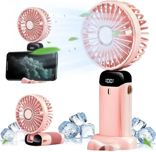 Image of LACCO Miky-Pink Folding Rechargeable USB Fan with LED Light.