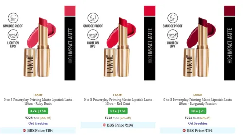 Image of lakme Lipstick Minimum 60% Discount e Discount