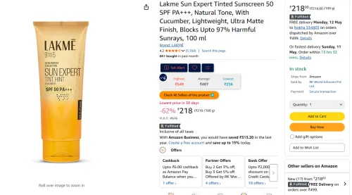 Image of Lakme Sun Expert Tinted Sunscreen 50 SPF
