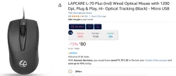 LAPCARE L-70 Plus (Ind) Wired Optical Mouse with 1200 Dpi, Plug & Play .