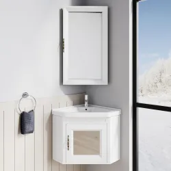 LAPO Corner Vanity Set with Mirror & Basin (White)