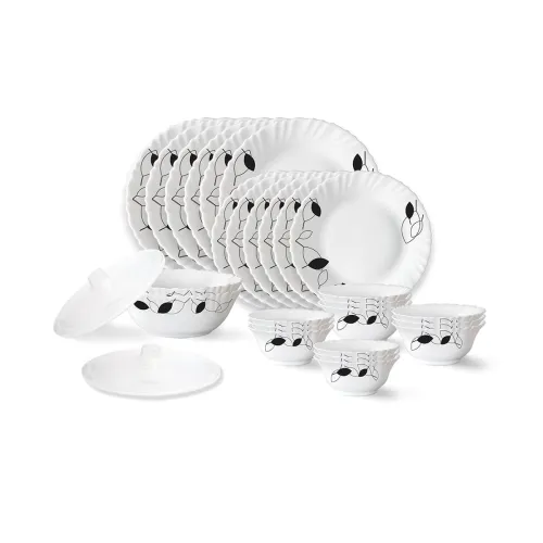 Image of Larah by Borosil Shadow Fluted Series Opalware Dinner Set | 28 Pieces for Family of 6