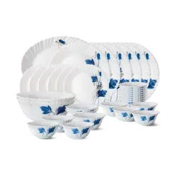 Larah by Borosil Ageria Opalware Dinner Set, 33-Pieces, White