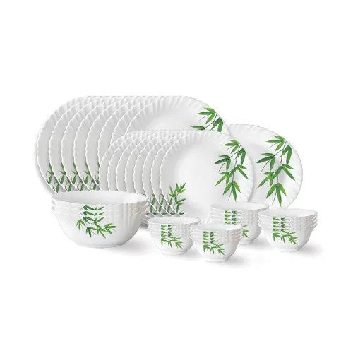 Image of Larah by Borosil Bamboo Leaves Fluted Series Opalware Dinner Set (33 pcs)