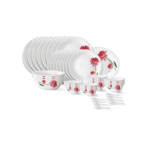 Image of Larah by Borosil Belle Fluted Series Opalware Dinner Set | 44 Pieces