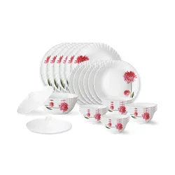 Larah by Borosil Belle Fluted Series Opalware Dinner Set | 28 Pieces for Family of 6 |