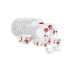 Larah by Borosil Belle Fluted Series Opalware Dinner Set | 44 Pieces