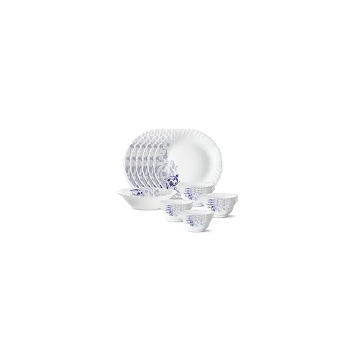 Image of Larah by Borosil Blue Eve Silk Series Opalware Dinner Set | 19 Pieces for Family of 6