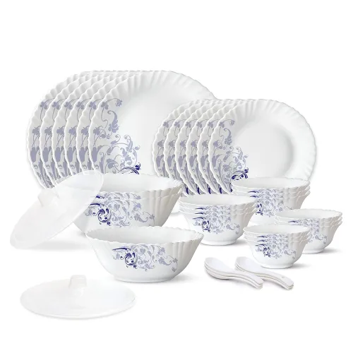 Image of Larah by Borosil Blue Eve Silk Series Opalware Dinner Set | 35 Pieces