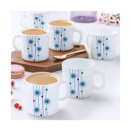 Image of Larah by Borosil Bluebell Opalware Mug, Set of 12 Tea/Coffee Mugs, 180 ml Each