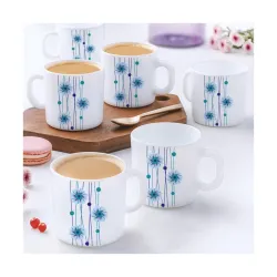 Larah by Borosil Bluebell Opalware Mug, Set of 12 Tea/Coffee Mugs, 180 ml Each