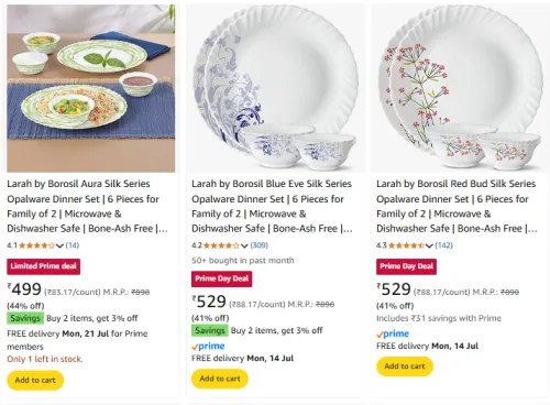 Image of Larah by BOROSIL Dinner Set Starting @ ₹499