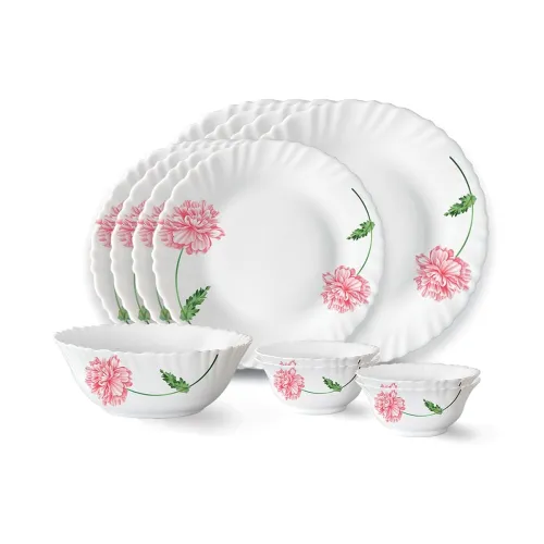 Image of Larah by Borosil Red Mist Opalware Dinner Set (13 Pc)