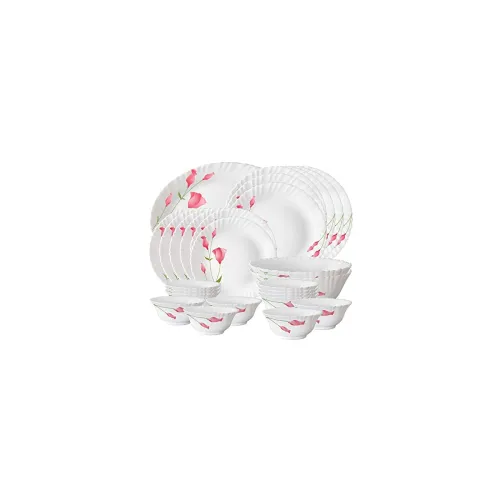 Image of Larah by Borosil Fluted Series Diana Opalware Dinner Set, 27 Piece