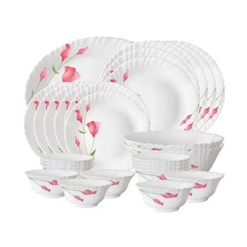 Image of Larah by Borosil Fluted Series Diana Opalware Dinner Set 27PCS