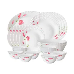 Larah by Borosil Fluted Series Diana Opalware Dinner Set 27PCS