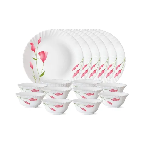 Image of Larah By Borosil Glass Floral Dianathali Set 18pcs