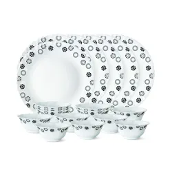 Larah by Borosil Glass UniverseThali Set (White) - 18 Pieces