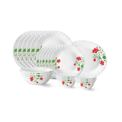 Image of Larah by Borosil Hazel Fluted Series Opalware Dinner Set | 21 Pieces