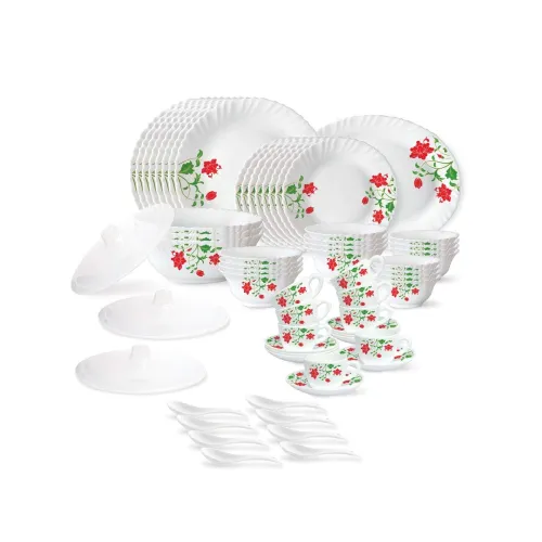 Image of Larah by Borosil Hazel Fluted Series Opalware Dinner Set | 63 Pieces