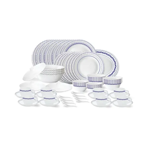 Image of Larah by Borosil Jazzblue 63-Piece Opalware Dinner Set for 8