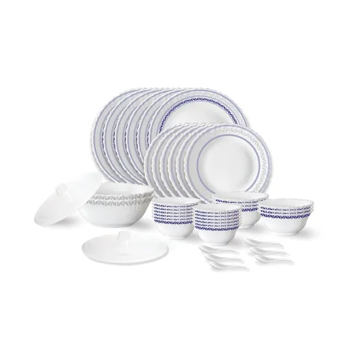 Image of Larah by Borosil Jazzblue Fluted Series Opalware Dinner Set 40pcs