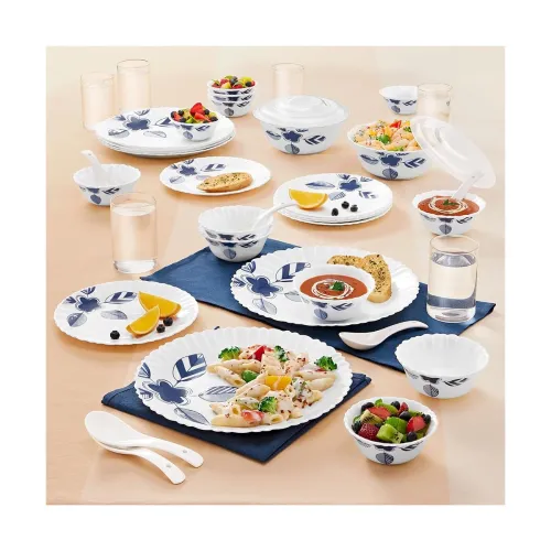Image of Larah by Borosil Morning Glory Silk Floral Series Opalware Dinner Set with Glasses 40 Pcs