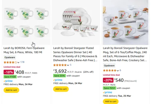Image of Larah by BOROSIL Mug Set Minimum 50% Discount