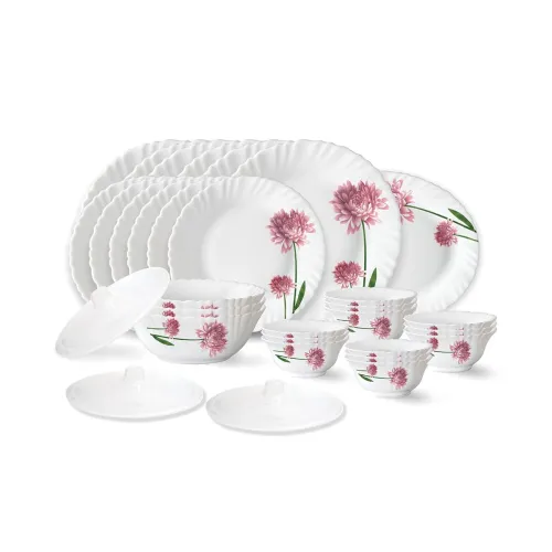 Image of Larah by Borosil Nargis 33-Piece Opalware Dinner Set for 6