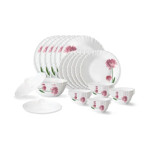Image of Larah by Borosil Nargis Fluted Series Opalware Dinner Set | 28 Pieces
