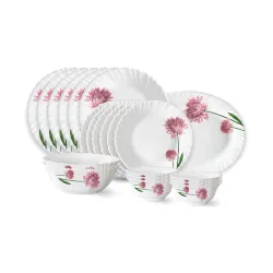 Larah by Borosil Nargis Fluted Series Opalware Dinner Set | 21 Pieces