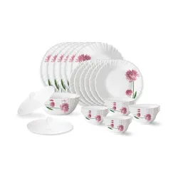 Larah by Borosil Nargis Fluted Series Opalware Dinner Set | 28 Pieces