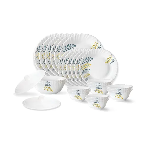 Image of Larah by Borosil Niva Fluted Series Opalware Dinner Set | 28 Pieces