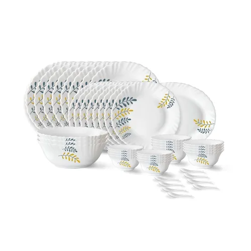 Image of Larah by Borosil Niva Fluted Series Opalware Dinner Set | 44 Pieces