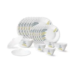Larah by Borosil Niva Fluted Series Opalware Dinner Set | 28 Pieces