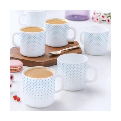 Image of Larah by Borosil Nora Sky Opalware Mug, Set of 12 Tea/Coffee Mugs