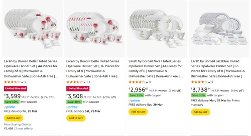Image of Larah by Borosil Opalware Dinner Set – Min 50% OFF + Extra Coupon Discount