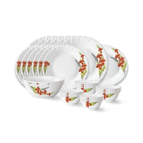 Image of Larah by Borosil Red Iris Fluted Series Opalware Dinner Set