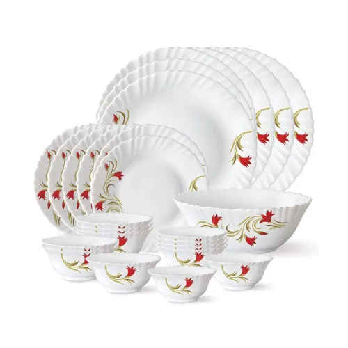 Image of Larah by Borosil Red Lily Opalware Dinner Set