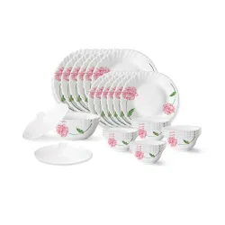 Larah by Borosil Red Mist Fluted Series Opalware Floral Dinner Set