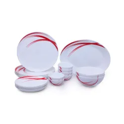 Larah by Borosil Red Stella Moon Series Opalware Dinnerset