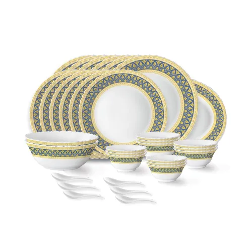 Image of Larah by Borosil Regal Fluted Series Opalware Dinner Set | 33 Pieces for Family of 6 |
