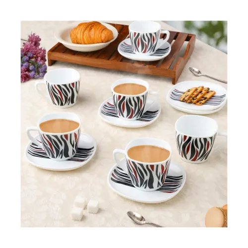 Image of Larah by Borosil Rocky Brown Opalware Cup and Saucer Set of 12 pcs
