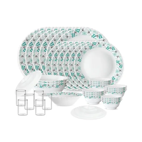 Image of Larah by Borosil Silk Series Stardust Opalware Dinner Set with Vision Glass | 35pcs for Family of 6