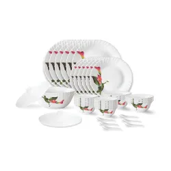 Larah by Borosil Stargazer Fluted Series Opalware Dinner Set | 40 Pieces