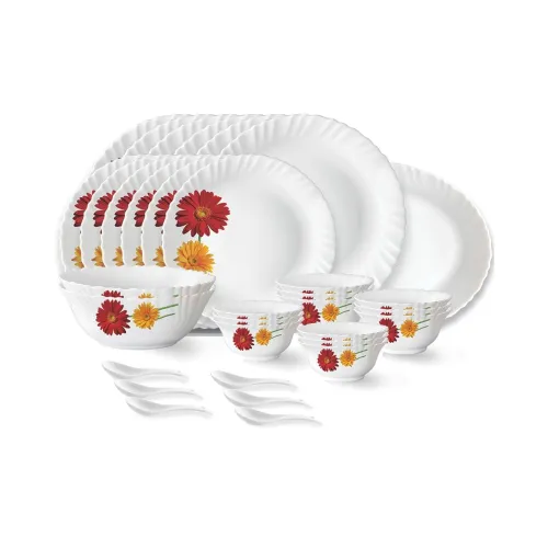 Image of Larah by Borosil Zinnia Fluted Series Opalware Dinner Set | 33 Pieces