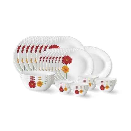 Image of Larah by Borosil Zinnia Fluted Series Opalware Dinner Set | 36 Pieces