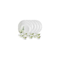 Larah by Borosil Glass Green HerbsThali Set (White) - 18 Pieces